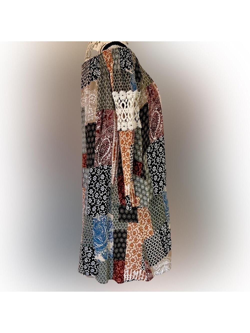 Audrey 3+1 Boho Patchwork Off-Shoulder Tunic Dress – Size Medium - Picture 5 of 6